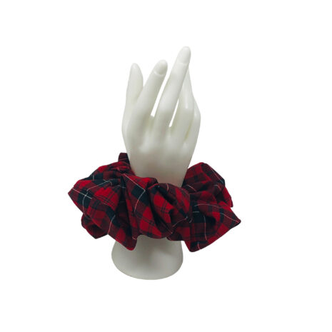 red buffalo plaid scrunchie - hand